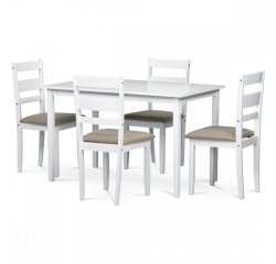 AUTRONIC AUT-6070 WT Jedálenský set 1+4, stôl 120x75x75 cm, MDF, dyha, masívne nohy, biely mat, sivé látkové sedáky