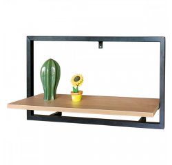 AUTRONIC P-074 OAK Polička nástěnná 65x20 cm, MDF, dekor dub, kov černý mat