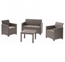 ALLIBERT /246157/ EMMA 2 SEATER SOFA SET SMOOTH ARMS WITH CLASSIC TABLE (CHICAGO TABLE) CAPPUCCINO