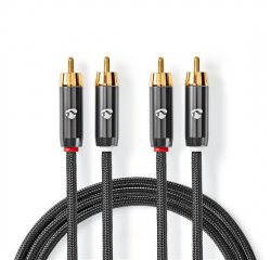 NEDIS ND-CATB24200GY20 STEREO AUDIO KABEL, 2X RCA KONEKTOR - 2X RCA KONEKTOR, POZLATENY, 2M