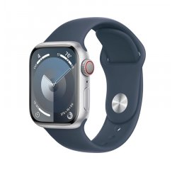 APPLE WATCH SERIES 9 GPS + CELLULAR 41MM SILVER ALUMINIUM CASE STORM BLUE SPORTBAND-M/L,MRHW3QC/A