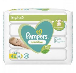 PAMPERS WIPES 208KS (4X52) SENSITIVE PLASTIC FREE CASHBACK AŽ 40 EUR