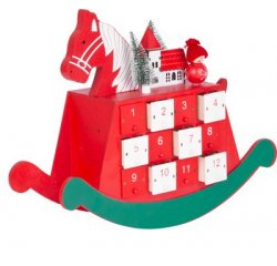 Dekorácia MagicHome Vianoce, Drevený adventný kalendár - koník, 2x LED, 2xAAA, 34,50x12x28 cm