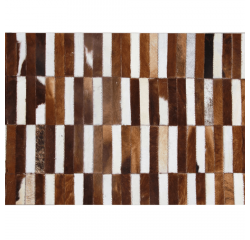 KONDELA Luxusný kožený koberec, hnedá/biela, patchwork, 201x300, KOŽA TYP 5