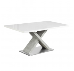 KONDELA Jedálenský stôl, biela s vysokým leskom HG/betón, 160x90 cm, FARNEL